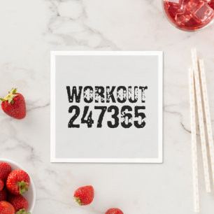 Worn out and scratched text Workout 247365 black Napkins