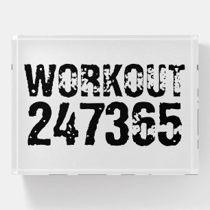 Worn out and scratched text Workout 247365 black Paperweight