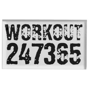Worn out and scratched text Workout 247365 black Place Card Holder