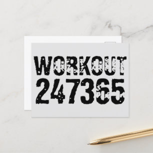Worn out and scratched text Workout 247365 black Postcard