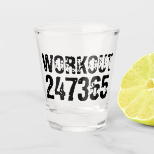 Worn out and scratched text Workout 247365 black Shot Glass