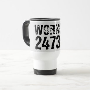 Worn out and scratched text Workout 247365 black Travel Mug