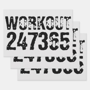 Worn out and scratched text Workout 247365 black Wrapping Paper Sheets