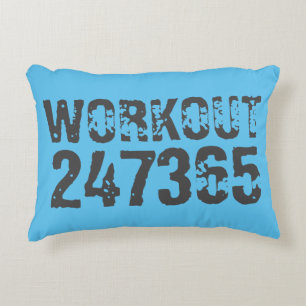 Worn out and scratched text Workout 247365 blue Accent Pillow