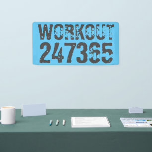 Worn out and scratched text Workout 247365 blue Banner