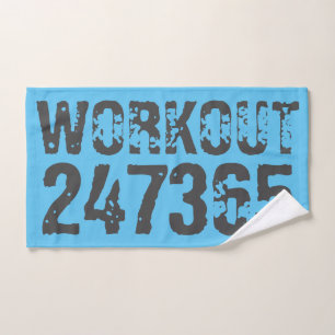 Worn out and scratched text Workout 247365 blue Bath Towel Set