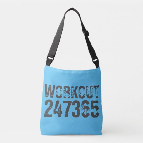 Worn out and scratched text Workout 247365 blue Crossbody Bag