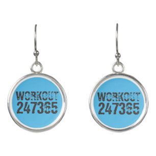 Worn out and scratched text Workout 247365 blue Earrings