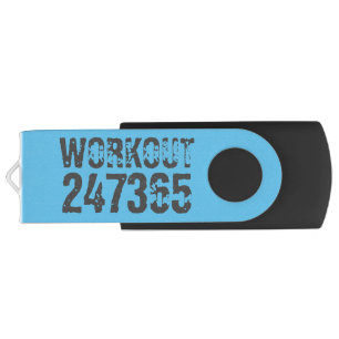 Worn out and scratched text Workout 247365 blue Flash Drive