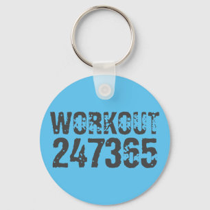 Worn out and scratched text Workout 247365 blue Keychain