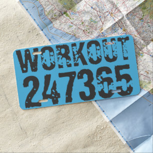 Worn out and scratched text Workout 247365 blue License Plate