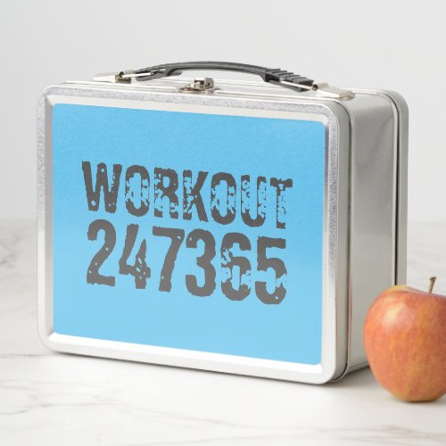 Worn out and scratched text Workout 247365 blue Metal Lunch Box