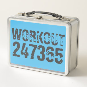 Worn out and scratched text Workout 247365 blue Metal Lunch Box