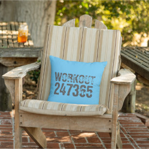 Worn out and scratched text Workout 247365 blue Outdoor Pillow