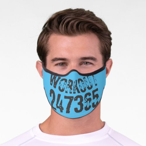 Worn out and scratched text Workout 247365 blue Premium Face Mask