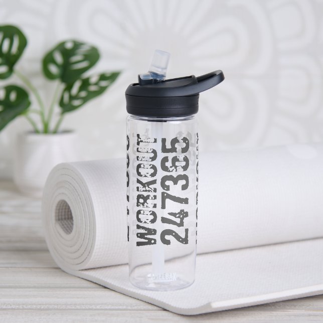 Worn out and scratched text Workout 247365 blue Water Bottle (Yoga)