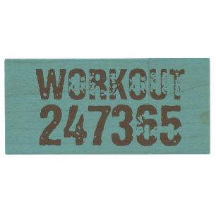 Worn out and scratched text Workout 247365 blue Wood Flash Drive