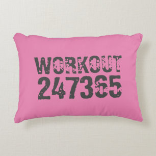 Worn out and scratched text Workout 247365 pink Accent Pillow