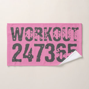 Worn out and scratched text Workout 247365 pink Bath Towel Set