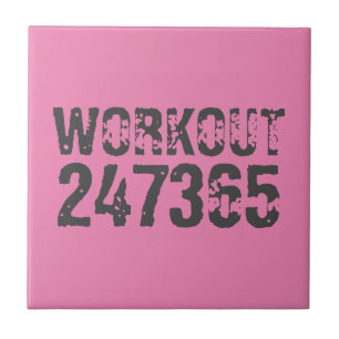Worn out and scratched text Workout 247365 pink Ceramic Tile