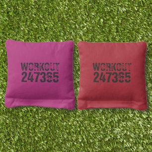 Worn out and scratched text Workout 247365 pink Cornhole Bags