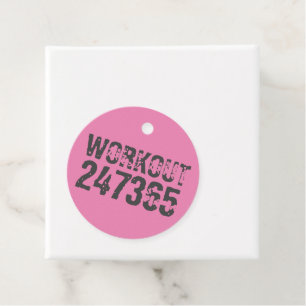 Worn out and scratched text Workout 247365 pink Favor Tags