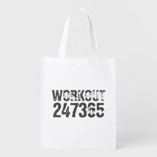 Worn out and scratched text Workout 247365 pink Grocery Bag