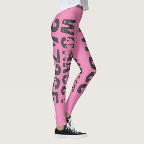 Worn out and scratched text Workout 247365 pink Leggings