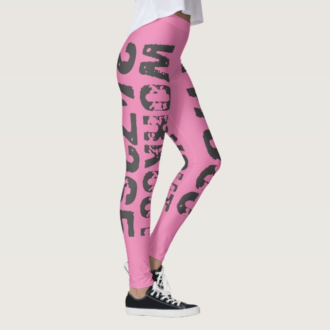 Worn out and scratched text Workout 247365 pink Leggings (Right)