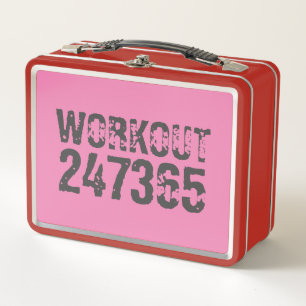 Worn out and scratched text Workout 247365 pink Metal Lunch Box