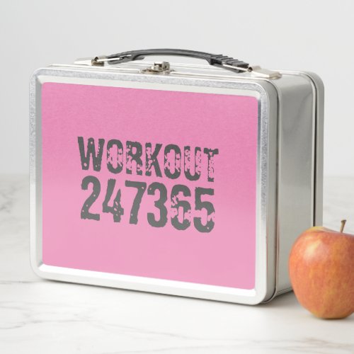 Worn out and scratched text Workout 247365 pink Metal Lunch Box