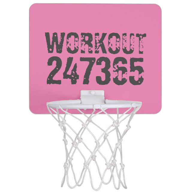 Worn out and scratched text Workout 247365 pink Mini Basketball Hoop (Front)