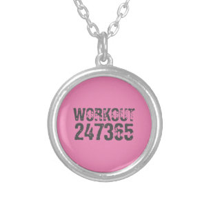 Worn out and scratched text Workout 247365 pink Silver Plated Necklace