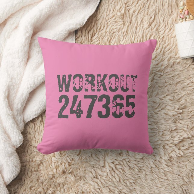 Worn out and scratched text Workout 247365 pink Throw Pillow (Blanket)