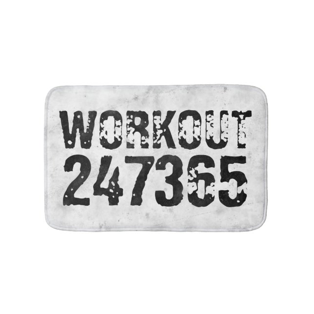 Worn out and scratched text Workout 247365 rustic Bath Mat (Front)