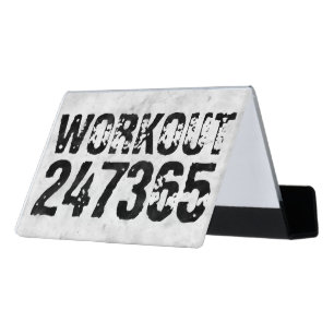 Worn out and scratched text Workout 247365 rustic Desk Business Card Holder