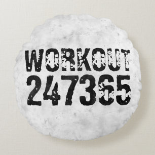 Worn out and scratched text Workout 247365 rustic Round Pillow