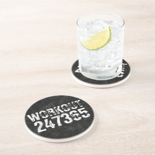Worn out and scratched text Workout 247365 vintage Coaster