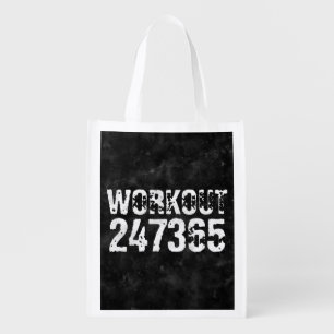 Worn out and scratched text Workout 247365 vintage Grocery Bag