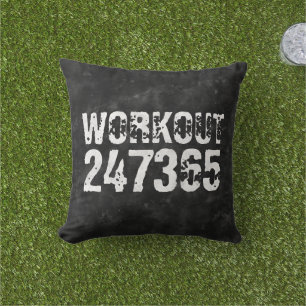 Worn out and scratched text Workout 247365 vintage Outdoor Pillow