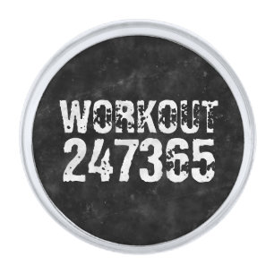 Worn out and scratched text Workout 247365 vintage Silver Finish Lapel Pin