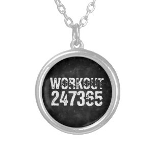 Worn out and scratched text Workout 247365 vintage Silver Plated Necklace