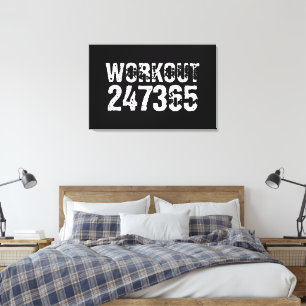Worn out and scratched text Workout 247365 white Canvas Print