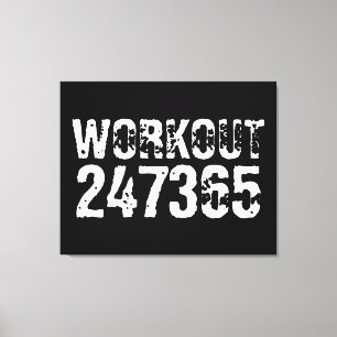 Worn out and scratched text Workout 247365 white Canvas Print