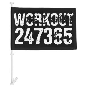 Worn out and scratched text Workout 247365 white Car Flag
