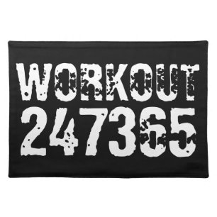 Worn out and scratched text Workout 247365 white Cloth Placemat