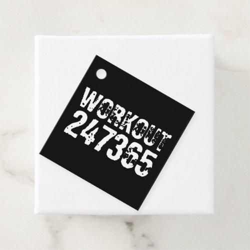 Worn out and scratched text Workout 247365 white Favor Tags