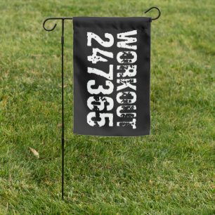 Worn out and scratched text Workout 247365 white Garden Flag
