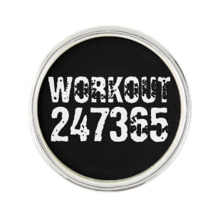 Worn out and scratched text Workout 247365 white Lapel Pin