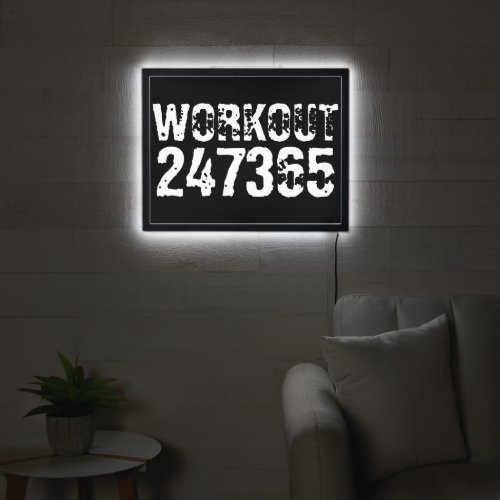 Worn out and scratched text Workout 247365 white LED Sign